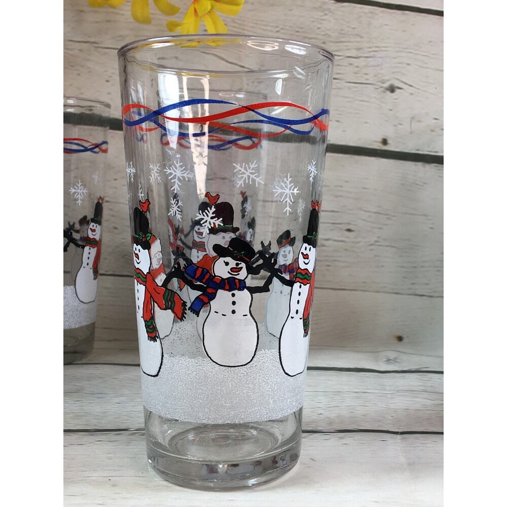 KIG Set of 4 Vintage Snowman Tea Water Drinking Glasses Tumblers Barware
